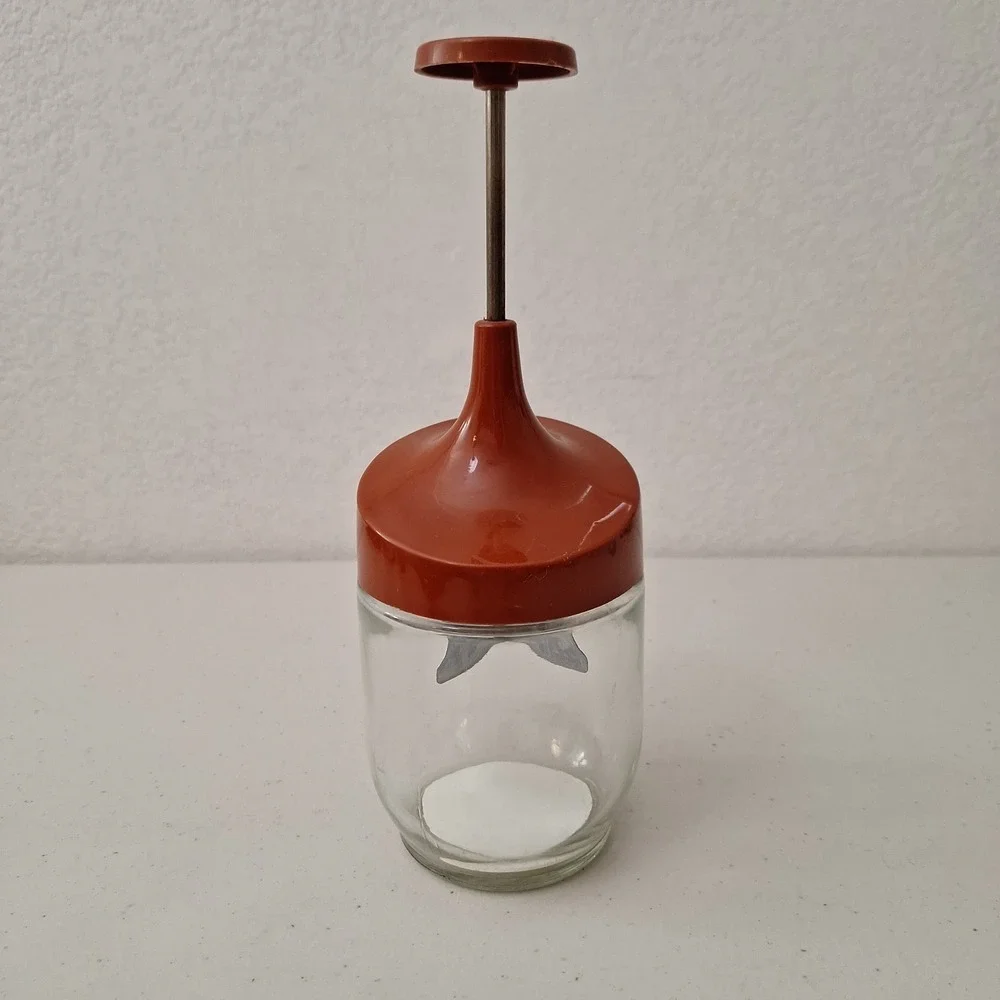 Vintage Gemco Glass Jar Nut and Food Chopper Red Brown Lid
